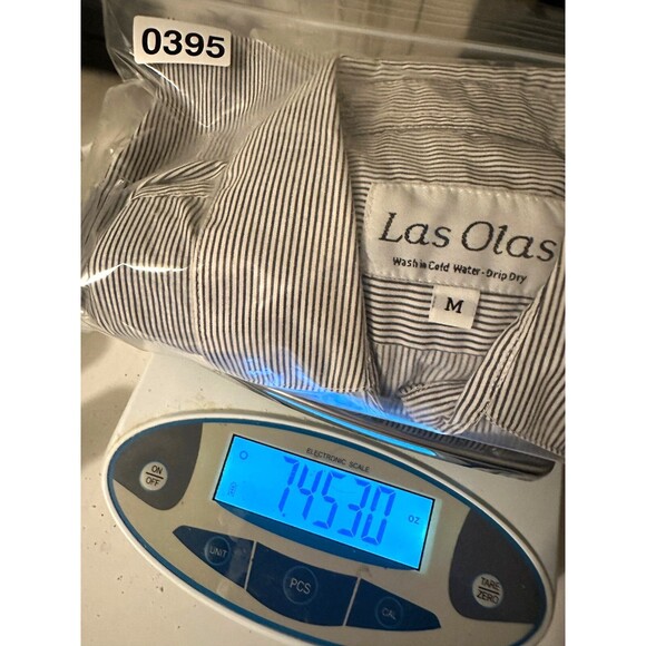 Las Olas Shirt Women M Navy White Striped Ladybug Embroidery Button Up Long Slv - Picture 9 of 9